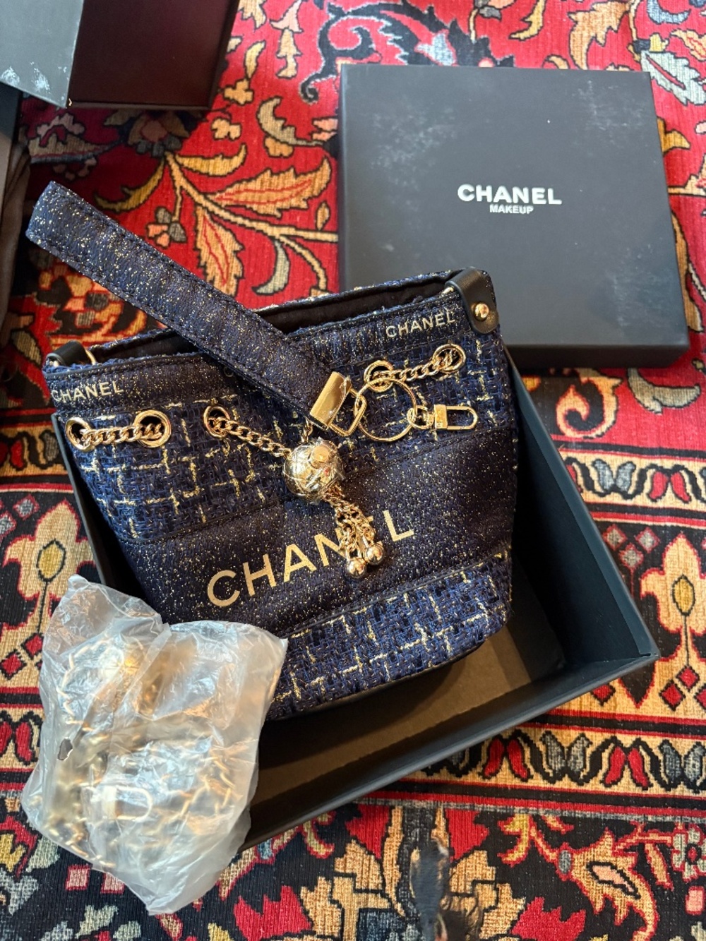 Chanel VIP gift navy /gold tweed bag